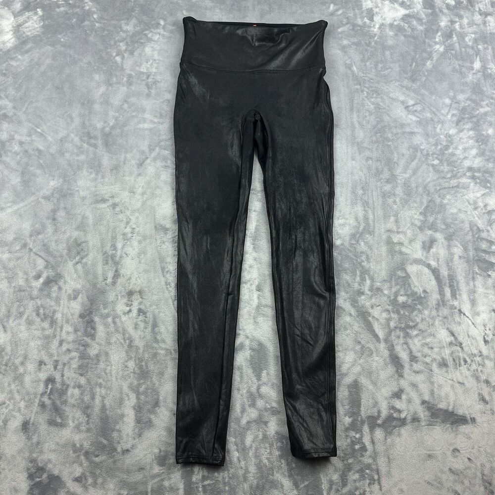 Spanx Faux Leather Leggings Womens Size Medium Shaping Mid Rise Slimming Pants